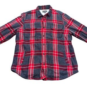 Wallin & Bros Mens XL Red Gray Plaid Flannel Shirt Jacket Thermal Lined Shacket